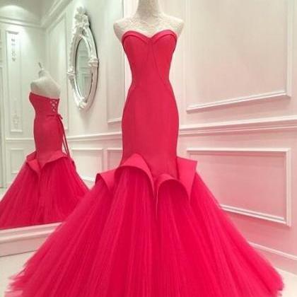 Long Mermaid Pink Prom Dress Gown ,evening..