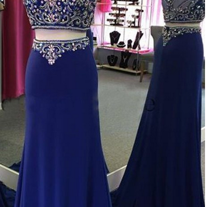 Two Piece Prom Dress Gown Long Royal Blue 2017,..