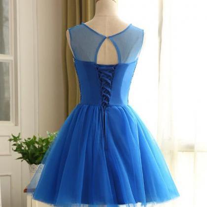 Short Homecoming Dress Royal Blue,beaded Prom..