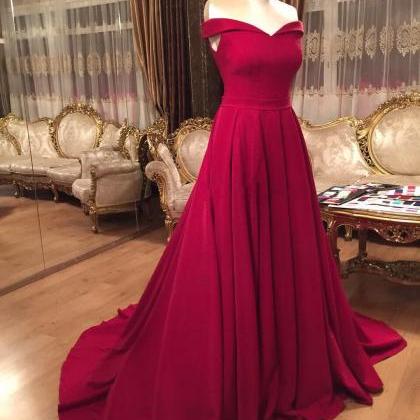 Long Dark Red Prom Dresses With Train Formal..