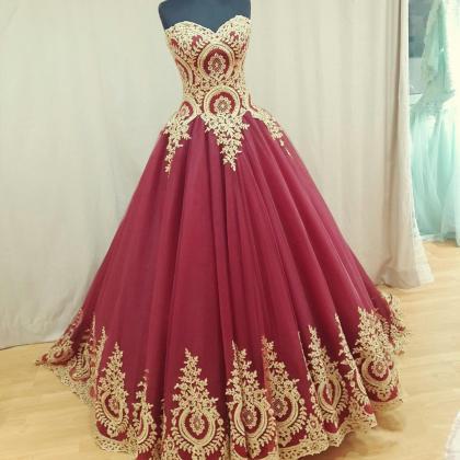 A Line Sweetheart Tulle Red Prom Dresses Long With..