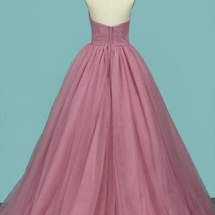 Pink Prom Dress, Prom Dress Long, Halter Prom..