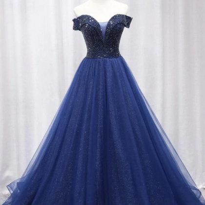 Navy Blue Prom Dress, Prom Dress Long, Tulle Prom..