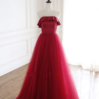 Burgundy Prom Dress, Prom Dress Long, A-line Prom..