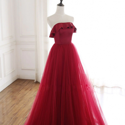 Burgundy Prom Dress, Prom Dress Long, A-line Prom..
