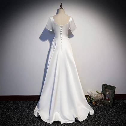 High Low White Satin Prom Dress Princess With..