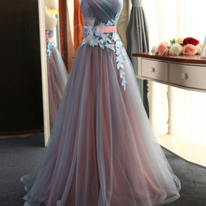Two Tones Silver Pink Prom Dress Strapless..