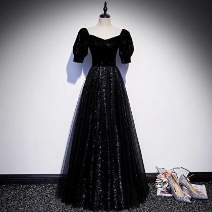 Black Glitter Sequins Prom Dress Princess Long..