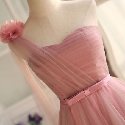 One Shoulder Tulle Dusty Pink Homecoming Dress..