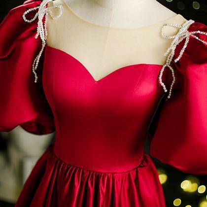 Red Satin Princess Prom Dress Long With Short..