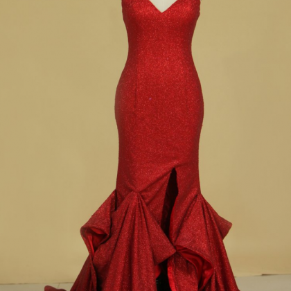 Long Mermaid Glitter Red Sequins Prom Dress Long..