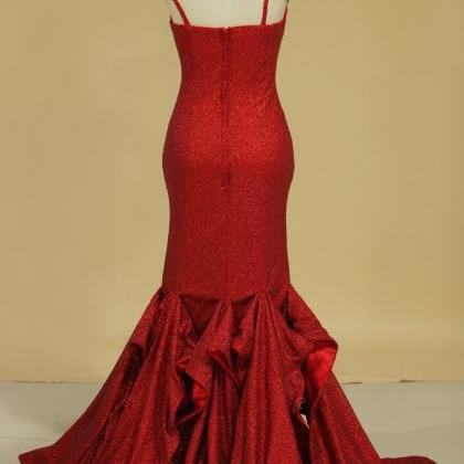 Long Mermaid Glitter Red Sequins Prom Dress Long..