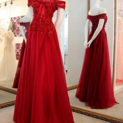 Princess Tulle Lace Red Prom Dress Long Off..