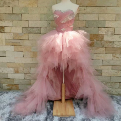 Princess Tulle Pink High Low Prom Dress Long..