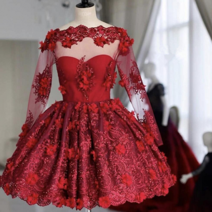 Burgundy Homecoming Dress With Long Sleeves Prom..
