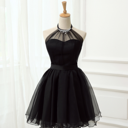 Little Black Dress Halter Chiffon Homecoming Dress..