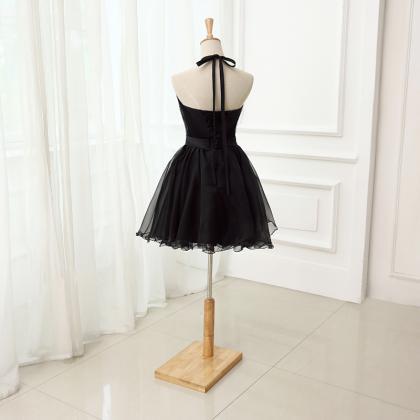 Little Black Dress Halter Chiffon Homecoming Dress..