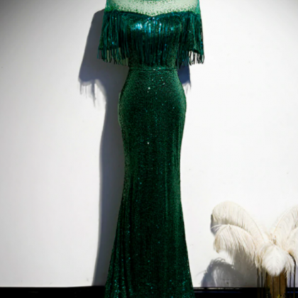 Sequins Dark Green Prom Dress Mermaid Long With..
