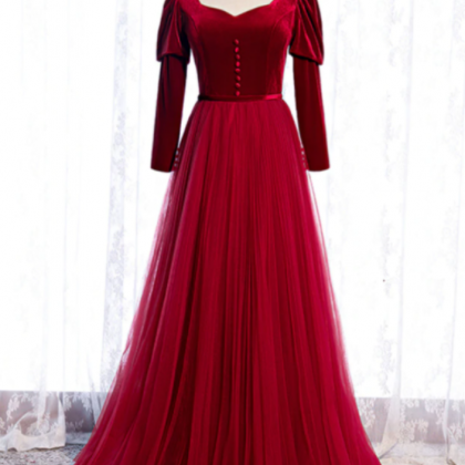 Women Vintage Wine Red Prom Dress Elegant Long..