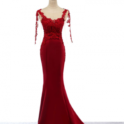 Burgundy Mermaid Prom Dress Long Sleeves Elegant..