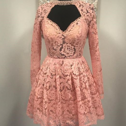 Dusty Pink Lace Prom Dress Short Formal Homecoming..