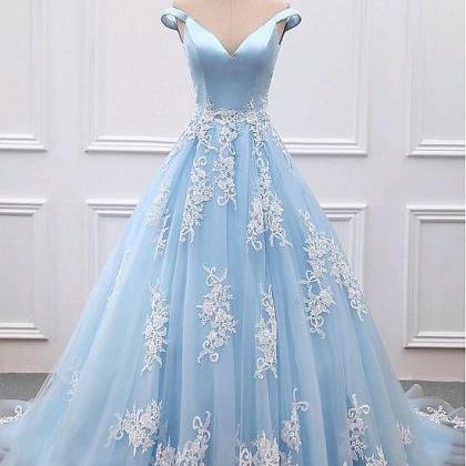 Women Light Blue Princess Prom Dress Elegant..