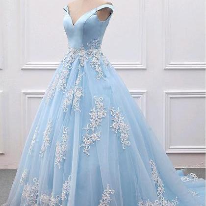 Women Light Blue Princess Prom Dress Elegant..
