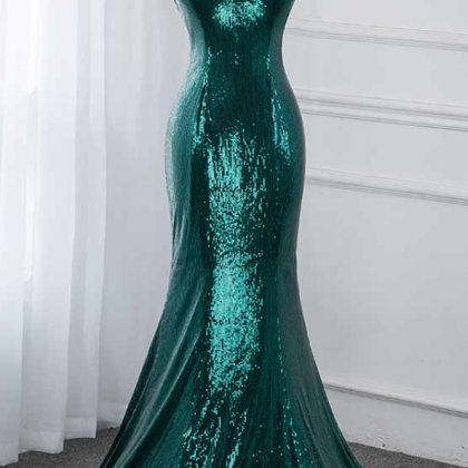 Glitter Dark Green Mermaid Sequins Prom Gown..
