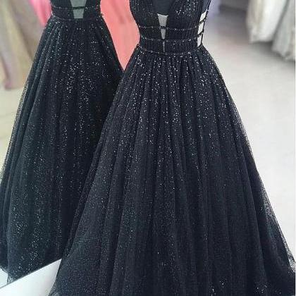 Glitter Black Princess Sequins Prom Gown Elegant..