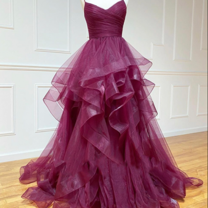 Purple Tulle Prom Dress Princess Elegant Formal..