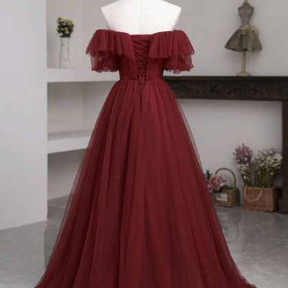 Vintage Burgundy Princess Tulle Prom Dress..