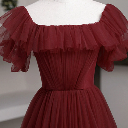 Vintage Burgundy Princess Tulle Prom Dress..