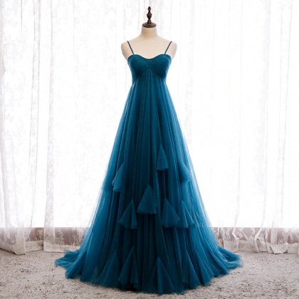 Empire Waist Lake Blue Princess Tulle Prom Dress..