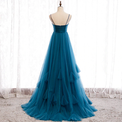 Empire Waist Lake Blue Princess Tulle Prom Dress..