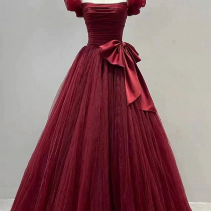 Burgundy Princess Tulle Prom Dress Vintage Long..