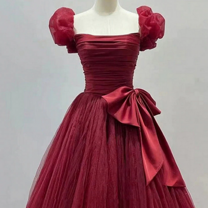 Burgundy Princess Tulle Prom Dress Vintage Long..