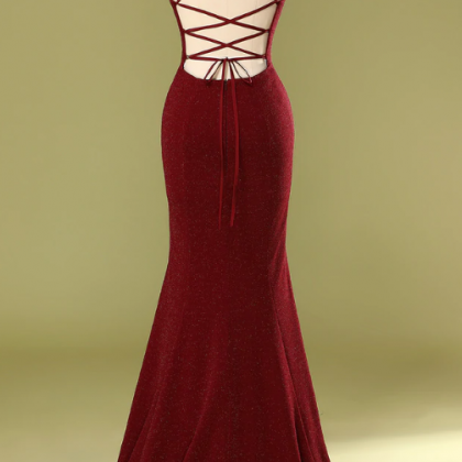 Burgundy Mermaid V-neck Prom Dress Elegant Formal..