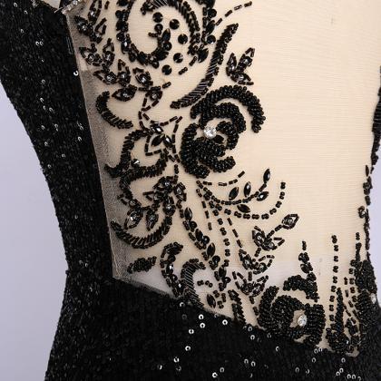Glitter Black Sequins Prom Dress Elegant Formal..