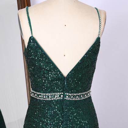 Women Glitter Green Sequins Prom Dress 2023 Formal..