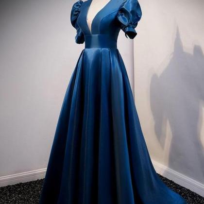 Women Ocean Blue Princess Satin Prom Dress Long..