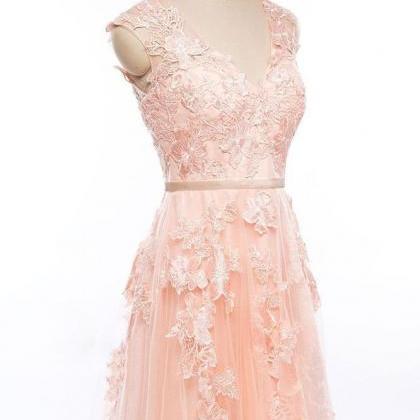 Pink Tulle Prom Dress Long With Appliques Formal..