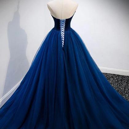 Royal Blue Princess Tulle Prom Dress Strapless..
