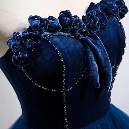 Royal Blue Princess Tulle Prom Dress Strapless..