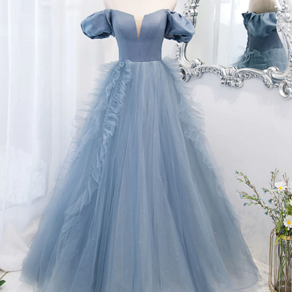 Off Shoulder Light Blue Princess Prom Dress 2023..