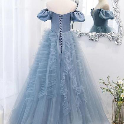 Off Shoulder Light Blue Princess Prom Dress 2023..