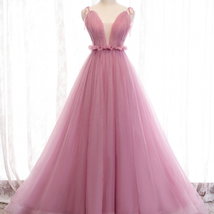 Dusty Rose Princess Tulle Prom Dress Long Formal..