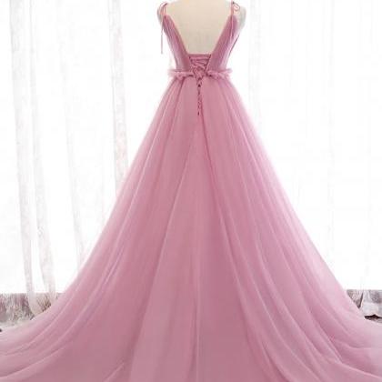Dusty Rose Princess Tulle Prom Dress Long Formal..