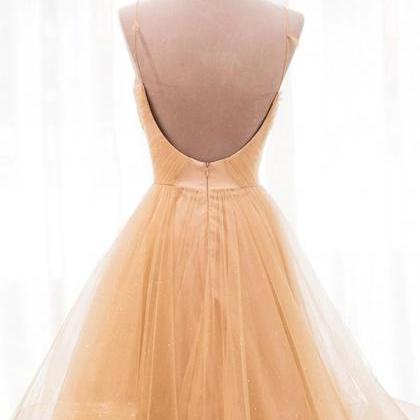 Champagne Princess Tulle Prom Dress Long Formal..