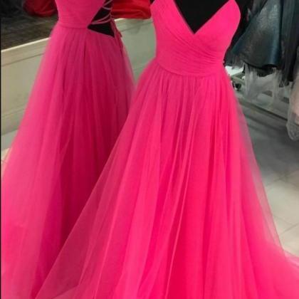 Watermelon Princess Tulle Prom Dress Backless..