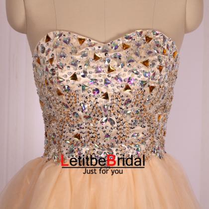 2016 Ball Gown Sweetheart Beaded Champagne Tulle..